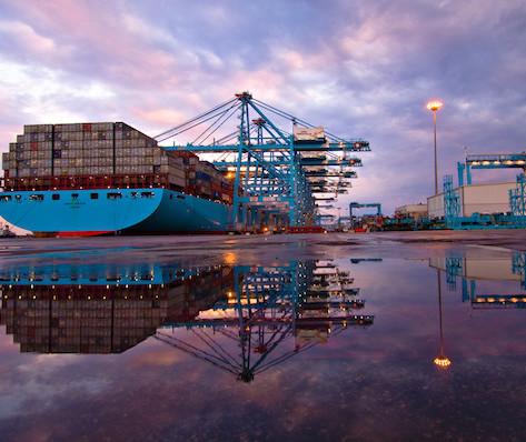 Evolution of container throughput in European ports between 1985-2016